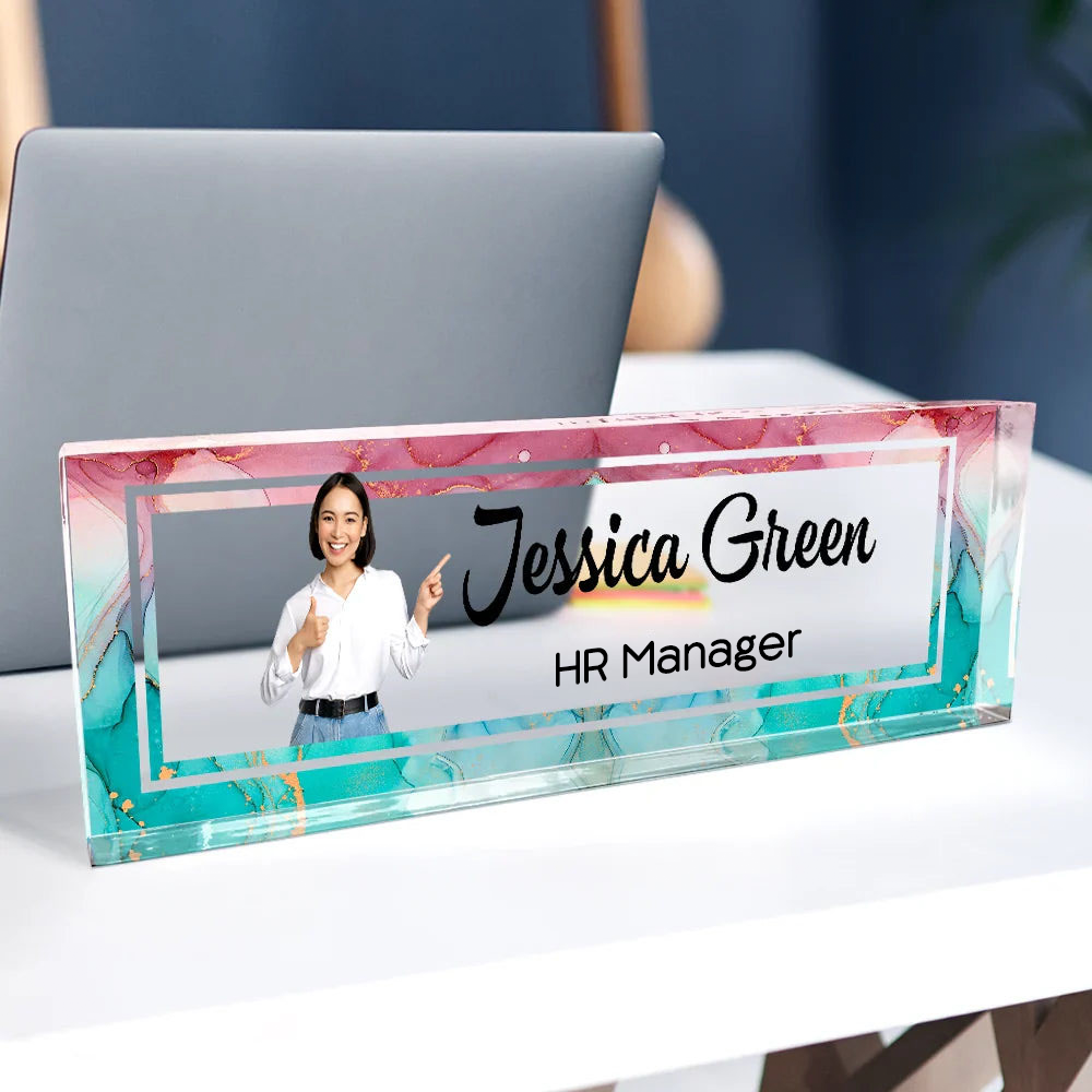 Personalised Office Acrylic Plaque with Photo & Text - Name Plate Design