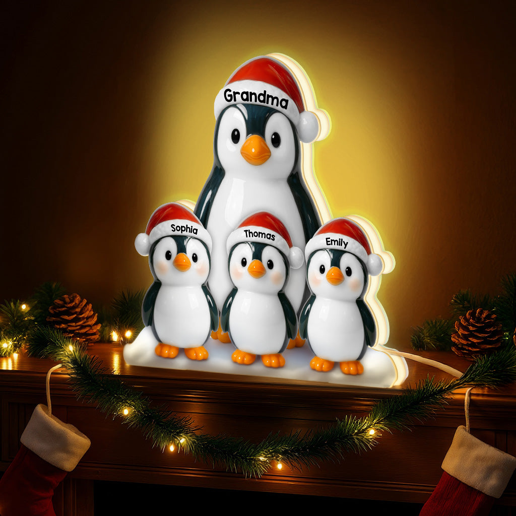 Personalised Grandad & Grandma LED Light Box with Names- Penguins Design