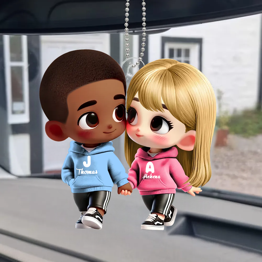 Personalised Couple Acrylic Hanging Ornament - Cartoon Character Design