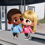 Personalised Couple Acrylic Hanging Ornament - Cartoon Character Design