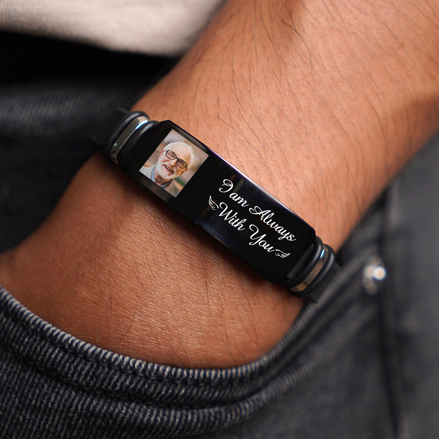 Personalised Memorial Silicone Bracelet with Photo - "I am Always with You"