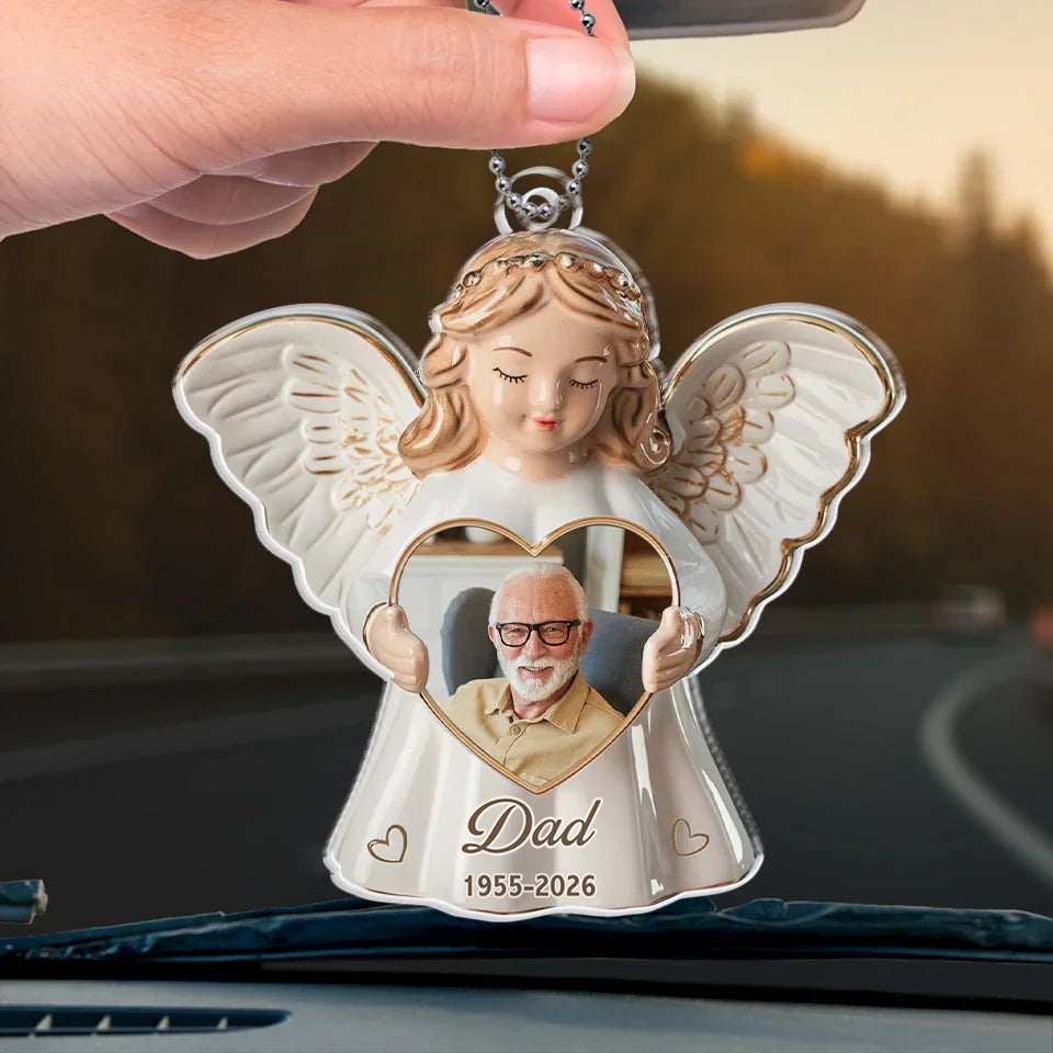 Personalised Memorial Acrylic Hanging Ornament with Photo - Guardian Angel Design
