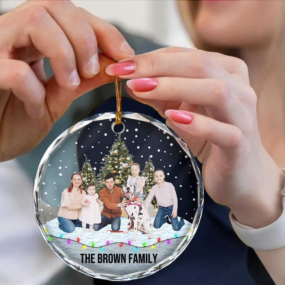 Personalised Family Glass Christmas Ornament with Photo & Text
