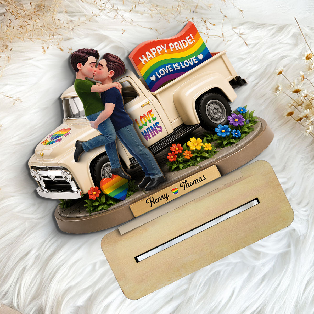 Personalised Wooden Plaque for Same-Sex Couples - Happy Pride Design