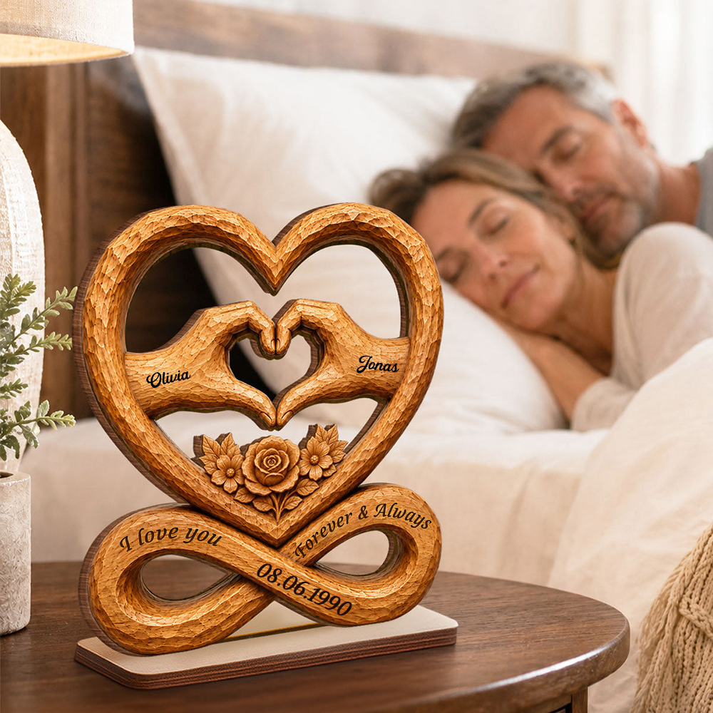 Personalised Couple Wooden Plaque with Names & Date - "I Love You Forever & Always"