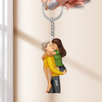 Personalised Couple Acrylic Keyring - Hugging Couple Design