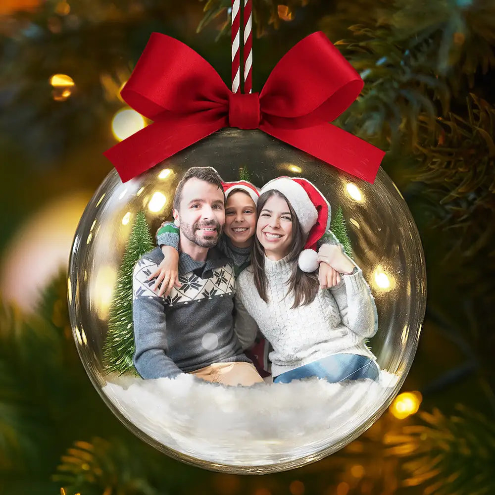Personalised Family Photo Clear Christmas Bauble