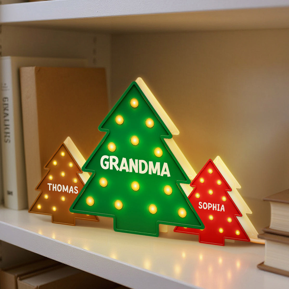 Personalised Grandma LED Light Box with Names - Christmas Tree Design