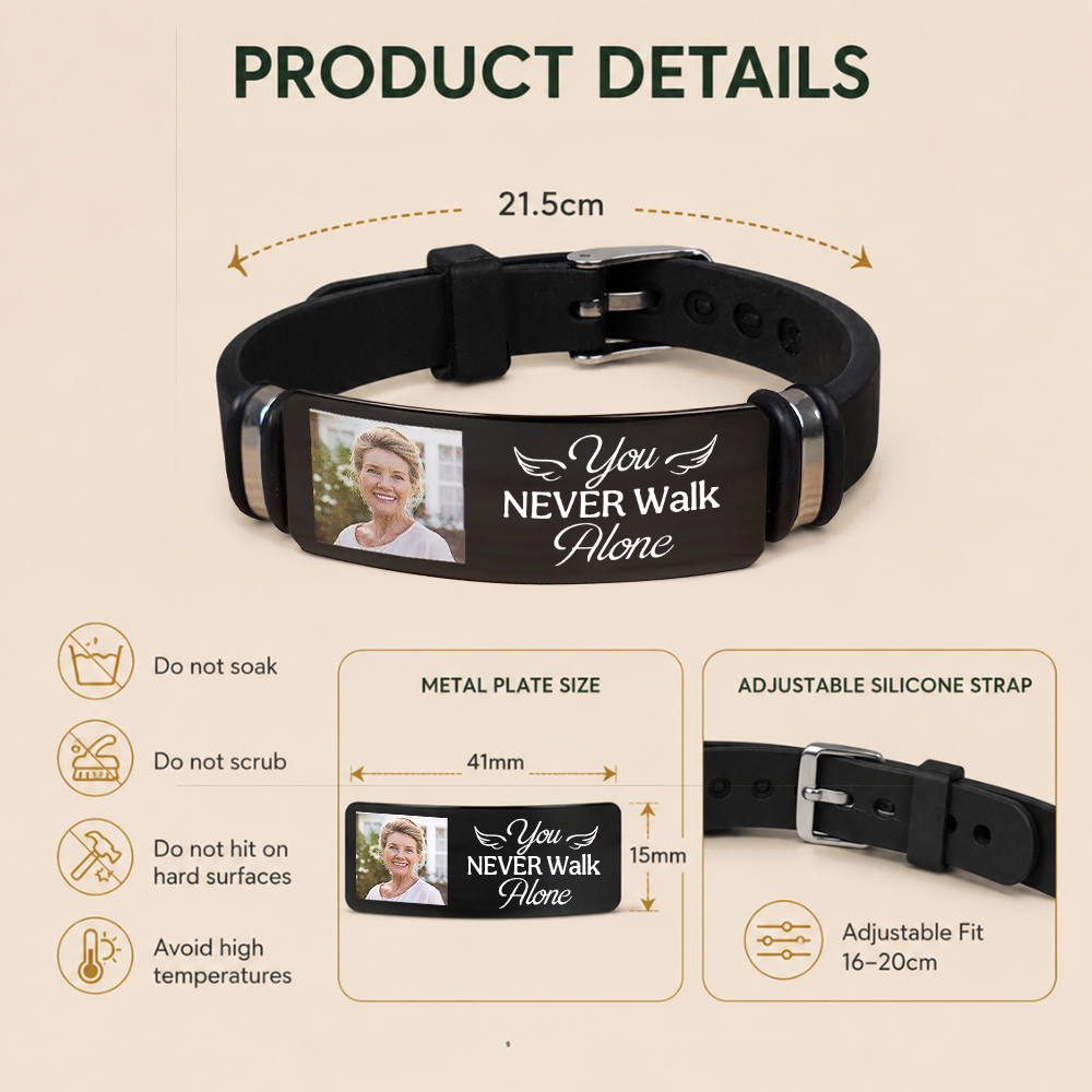Personalised Memorial Silicone Bracelet with Photo - " Never Walk Alone "