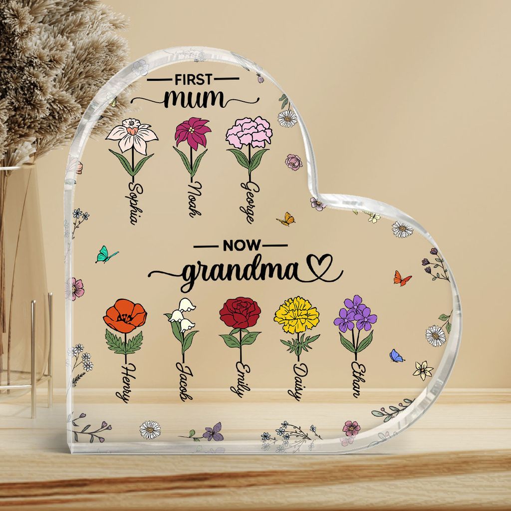 Personalised Floral Acrylic Plaque - First Mum, Now Grandma