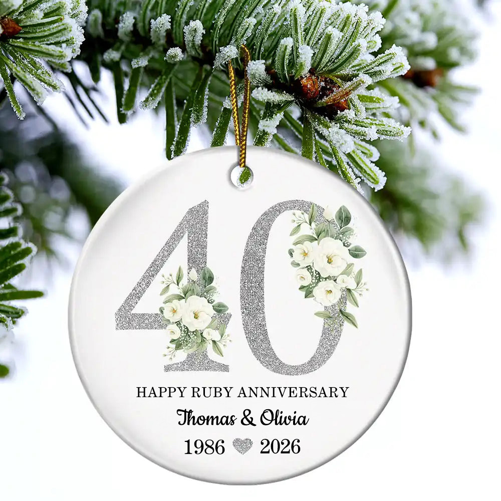 Personalised Wedding Anniversary Ceramic Ornament with Number & Name