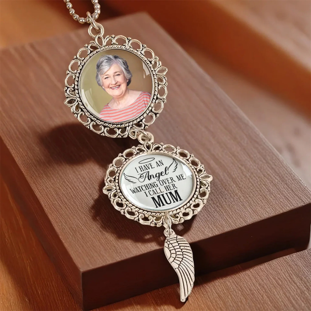Personalised Memorial Photo Hanging Ornament – Angel Wing Design
