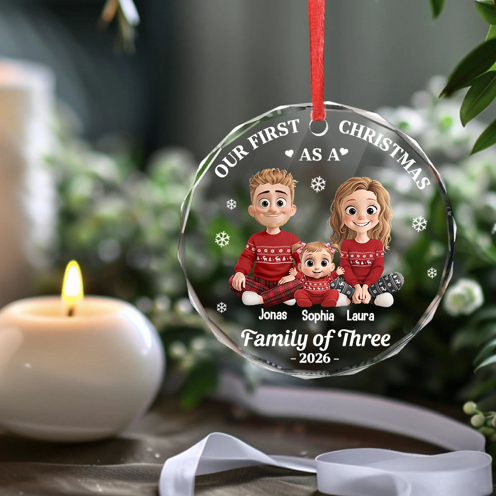 Personalised Glass Christmas Ornament - Our First Christmas as a Family of ...