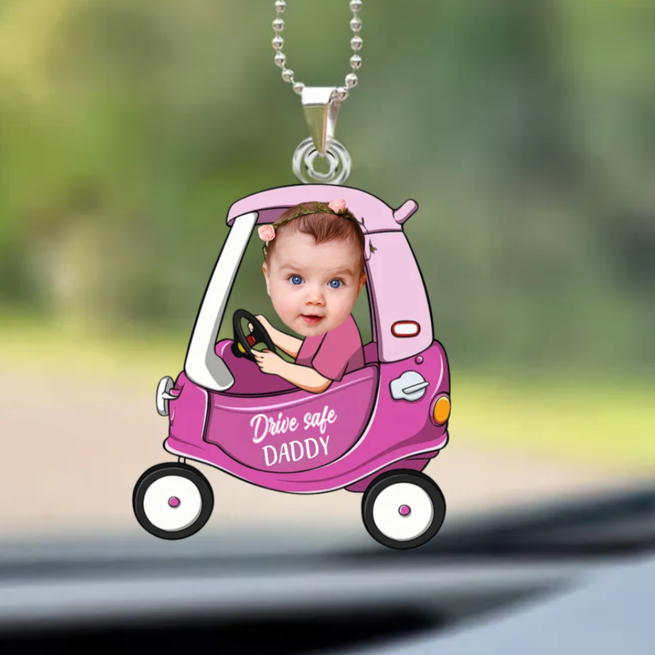 Personalised Photo Acrylic Hanging Ornament with Baby Face - Drive Safe Design