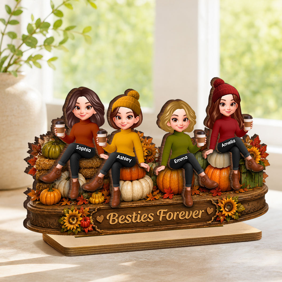 Personalised Best Friends Wooden Plaque - Pumpkin Design