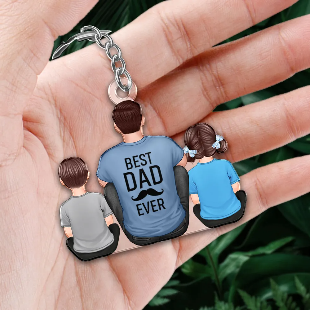 Personalised Acrylic Keyring -  Dad & Children Design