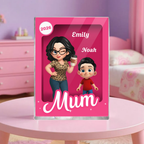 Personalised Pink Freestanding Acrylic Plaque - Mum/Grandma with Children Design