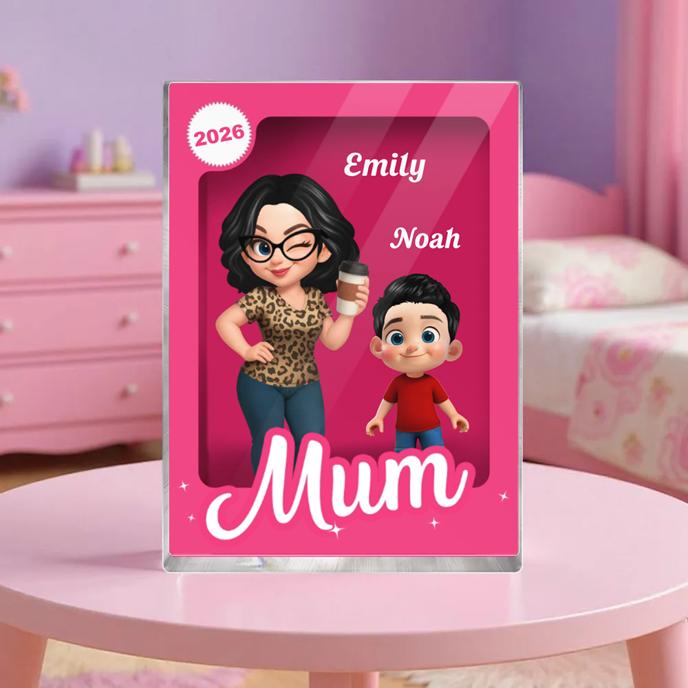 Personalised Pink Freestanding Acrylic Plaque - Mum/Grandma with Children Design