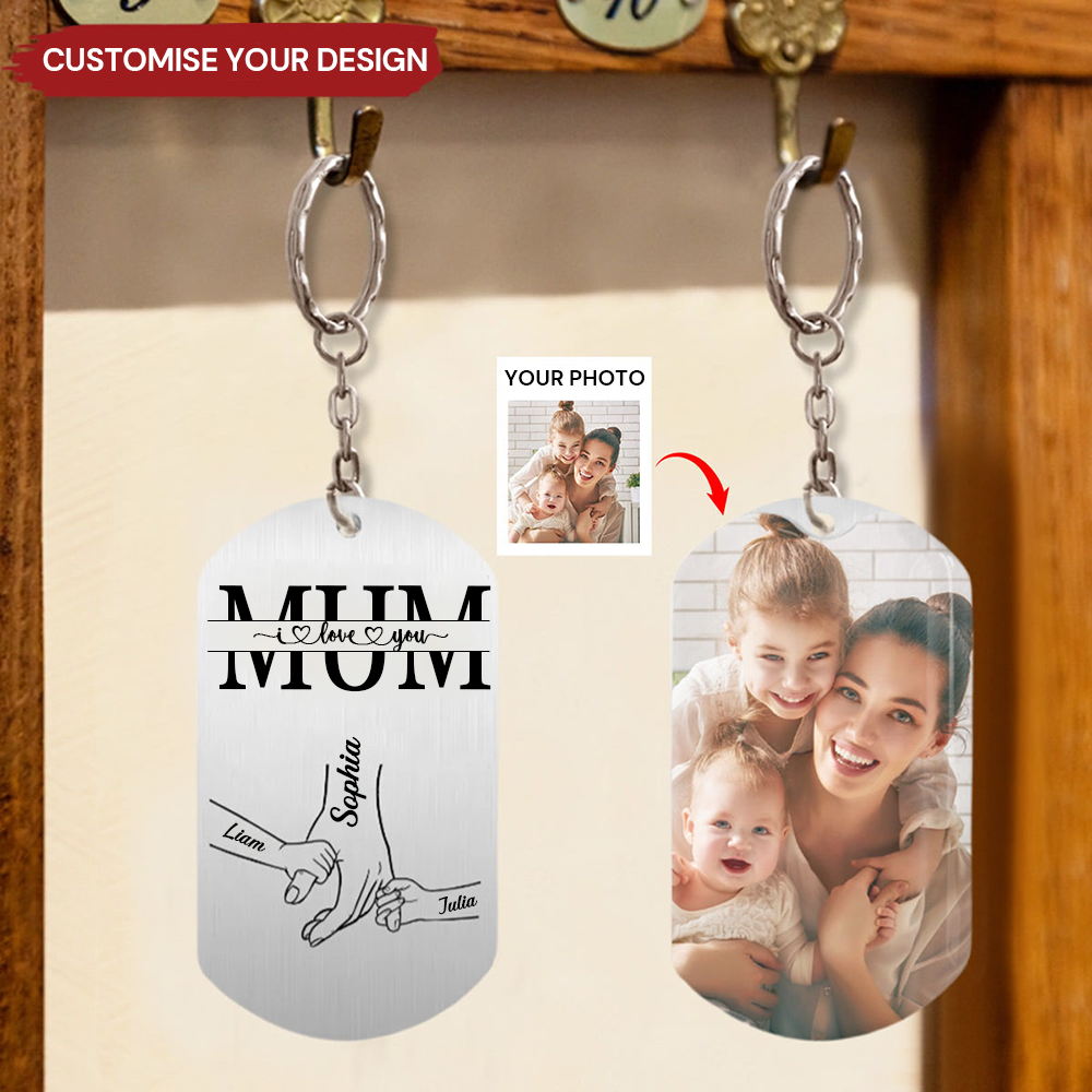 Personalised Photo Stainless Steel Keyring for Mum and Grandma - Hand in Hand Design