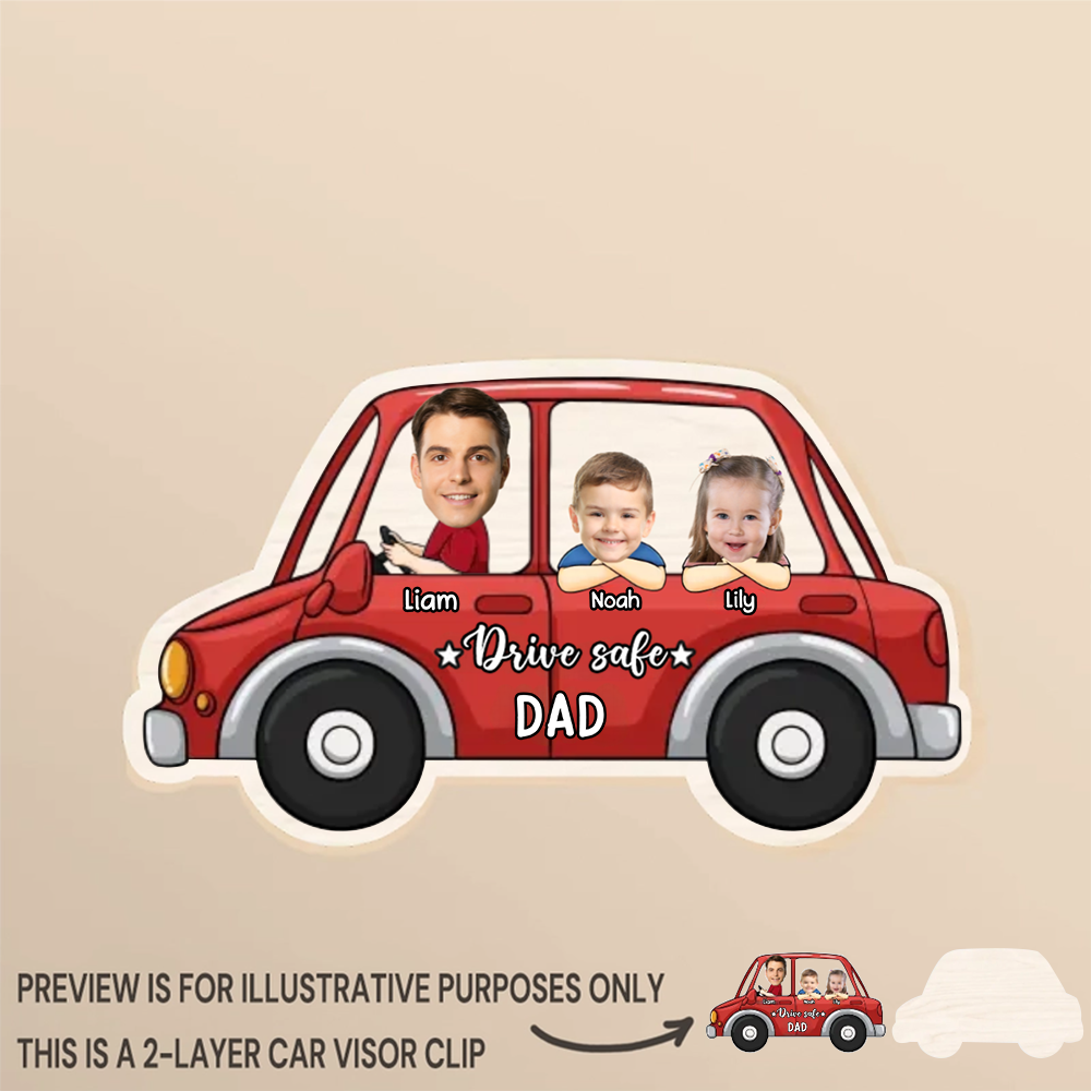 Personalised Drive Safe Car Sun Visor Clip with Photos for Dad