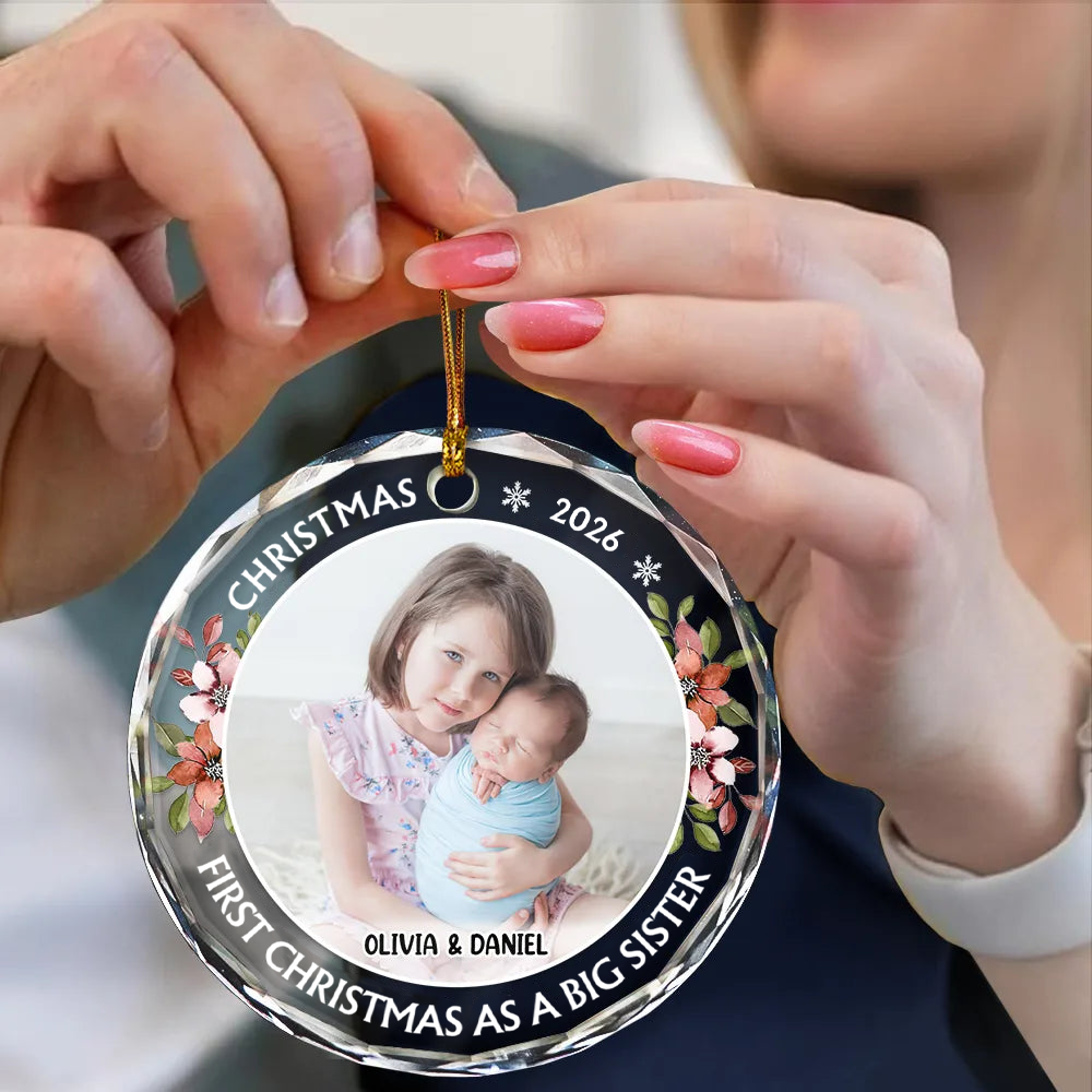 Personalised Glass Christmas Ornament with Photo - First Christmas as a Big Sibling