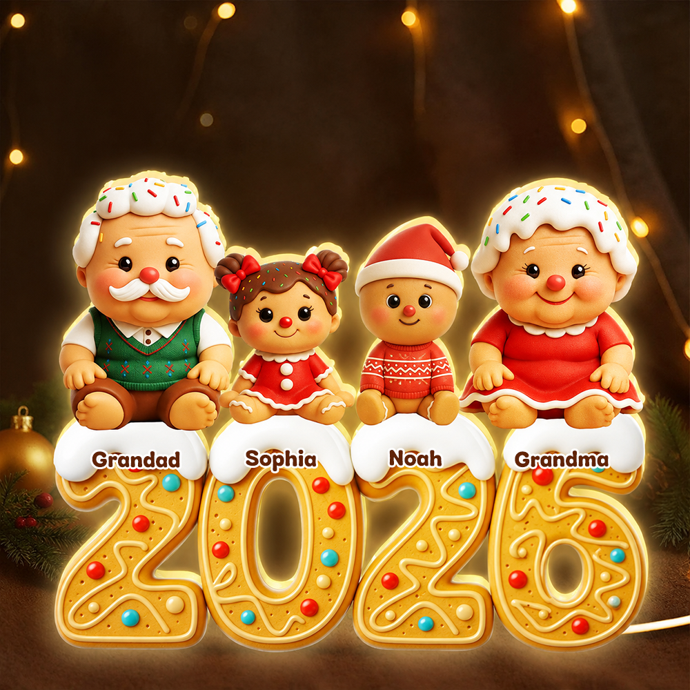 Personalised Family LED Light Box with Names - Gingerbread Man Design
