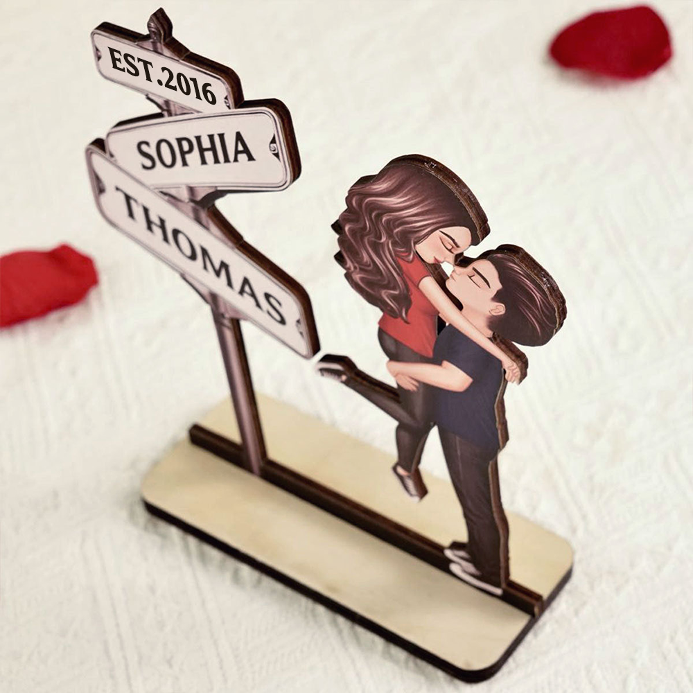 Personalised Anniversary Wooden Plaque - Street Sign Couple Design
