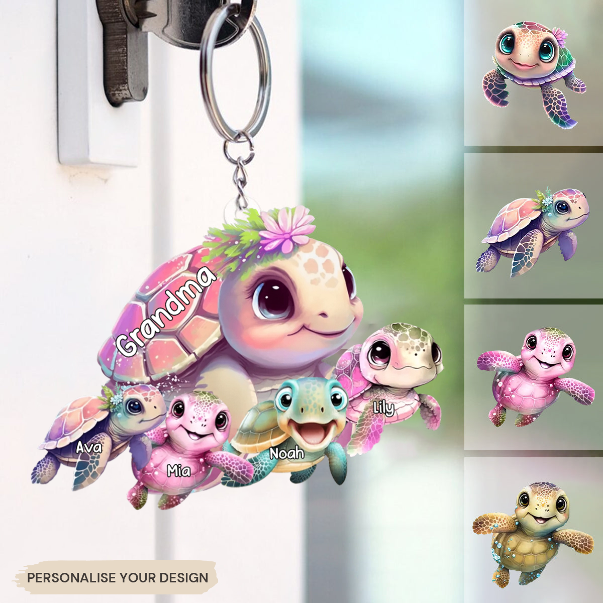 Personalised Acrylic Keyring for Mum and Grandma - Sea Turtles Design