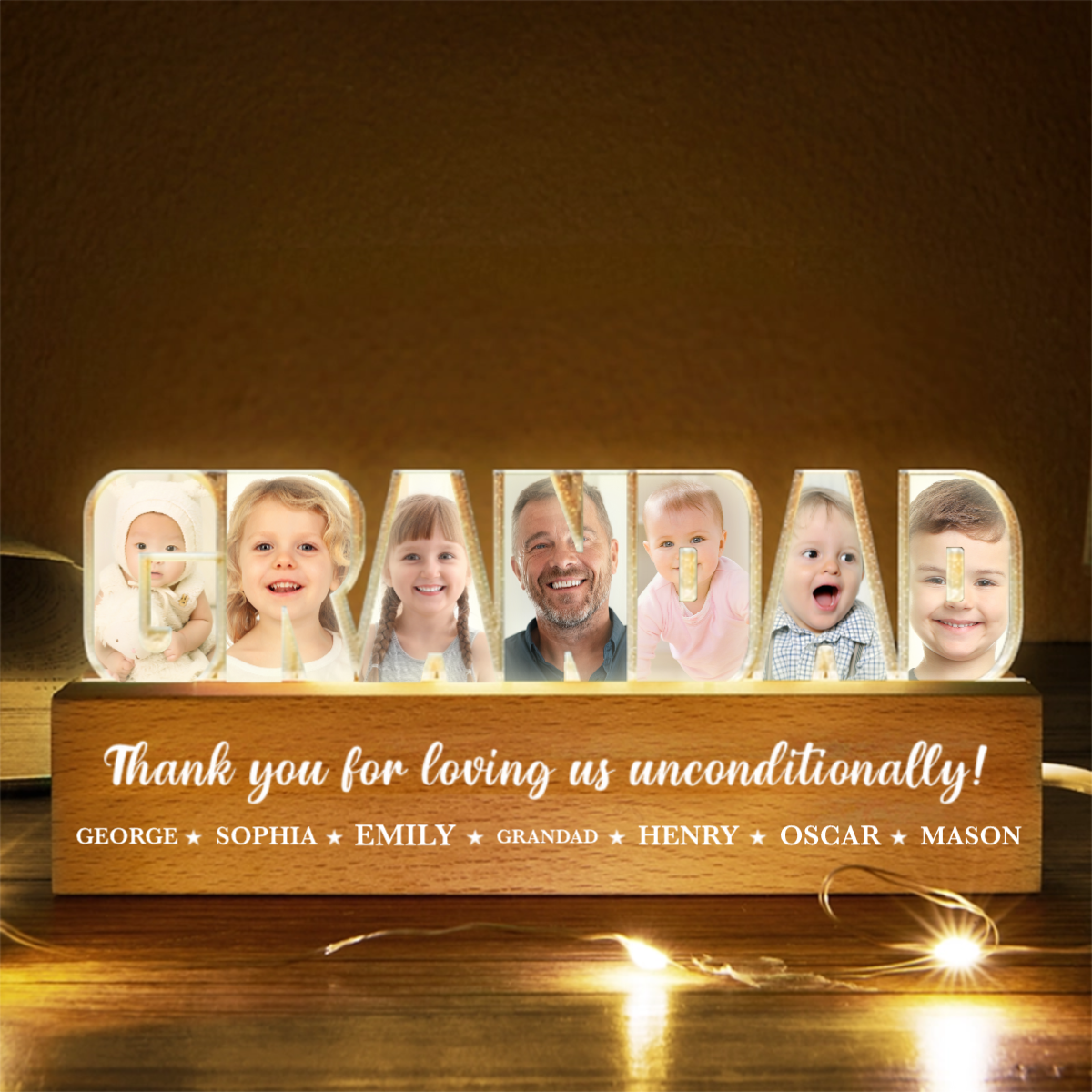 Personalised LED Night light with Photos  Gift for Dad and Grandad