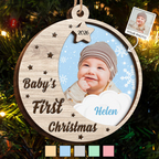 Personalised Wooden Layered Christmas Ornament with Photo - Baby's First Christmas