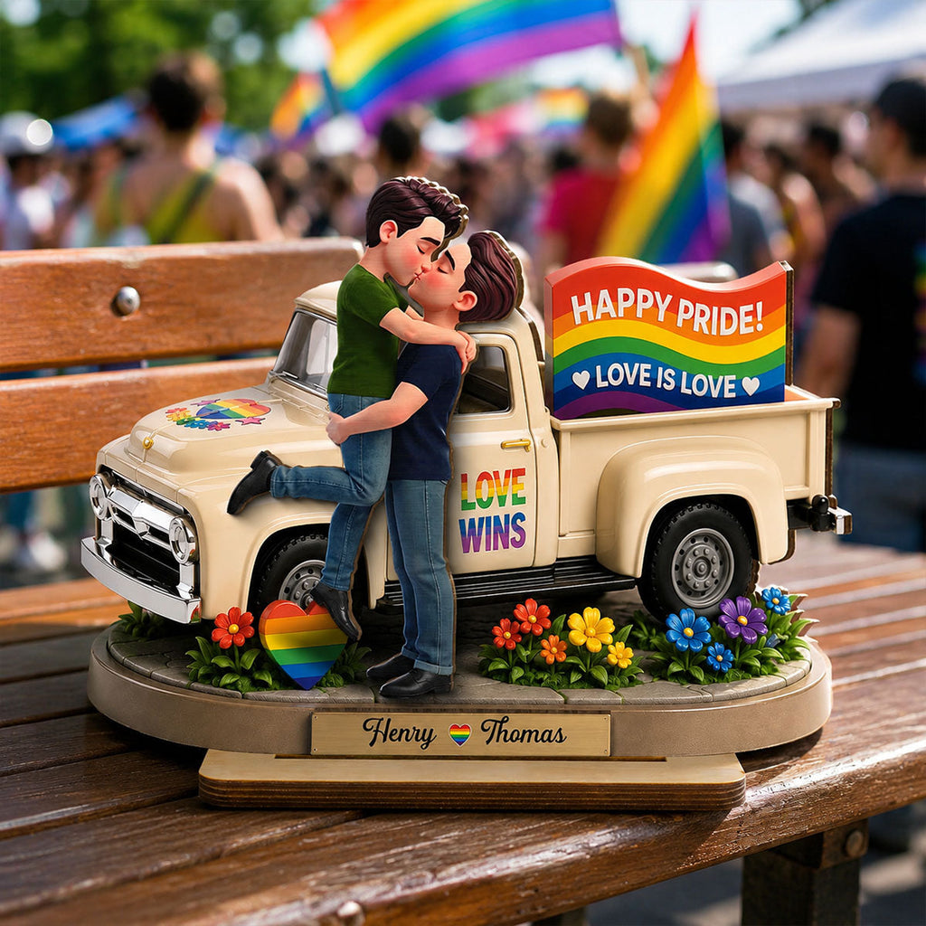 Personalised Wooden Plaque for Same-Sex Couples - Happy Pride Design