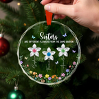 Personalised Glass Christmas Ornament with Birthstones - Floral Design