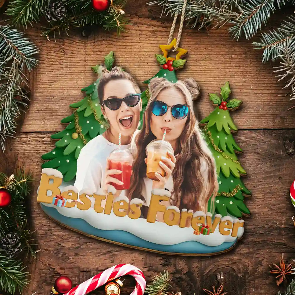 Personalised Wooden Christmas Ornament with Photo - For Sisters & Best Friends