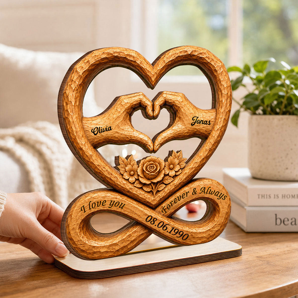 Personalised Couple Wooden Plaque with Names & Date - "I Love You Forever & Always"