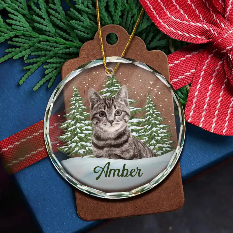 Personalised Glass Christmas Ornament with Photo & Name