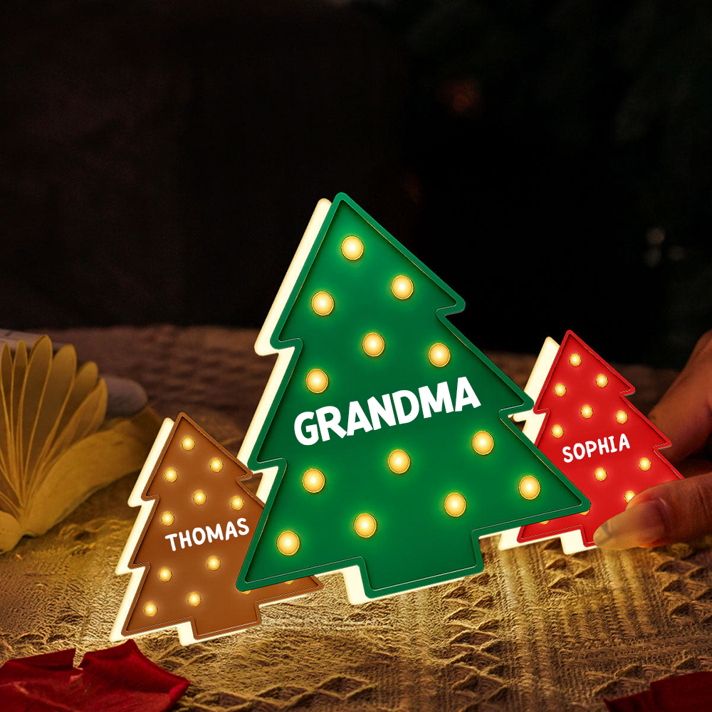 Personalised Grandma LED Light Box with Names - Christmas Tree Design