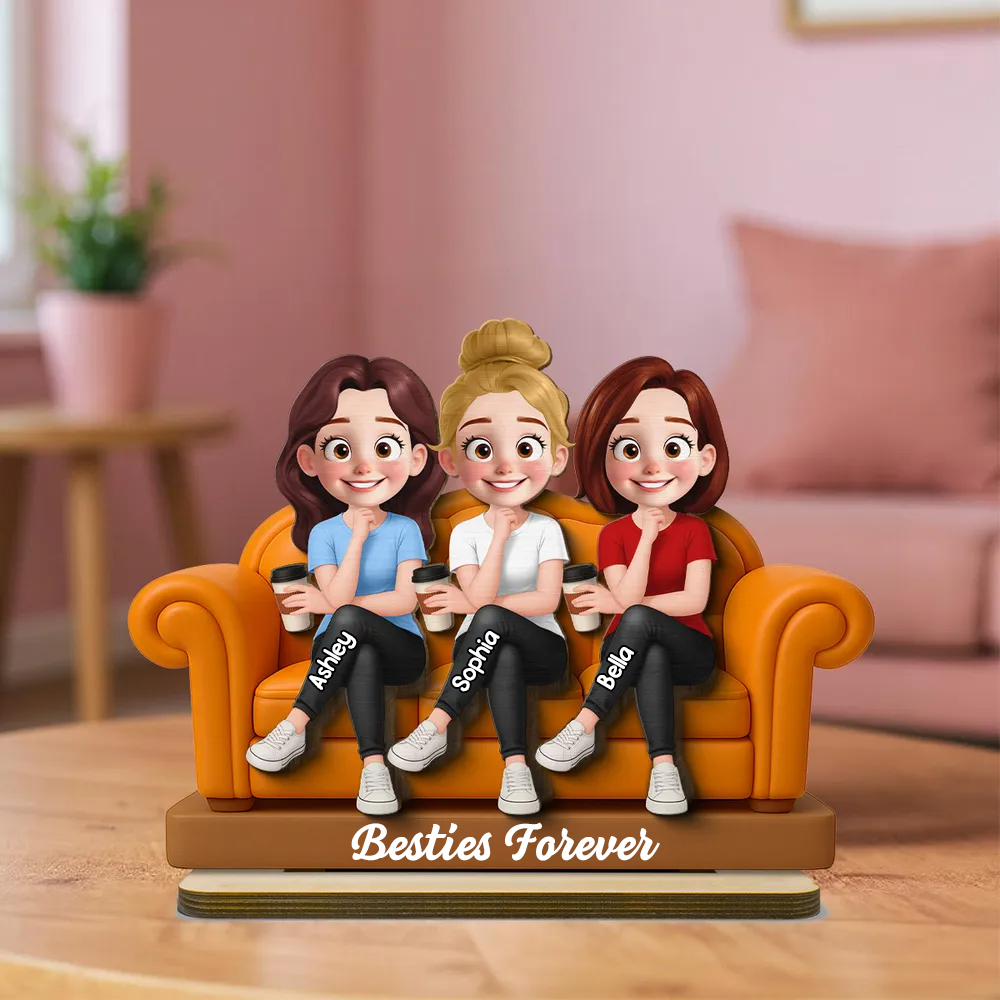 Personalised Besties Wooden Plaque - Girls on Sofa Design
