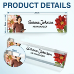 Personalised Office Acrylic Plaque with Flower - Name Plate Design