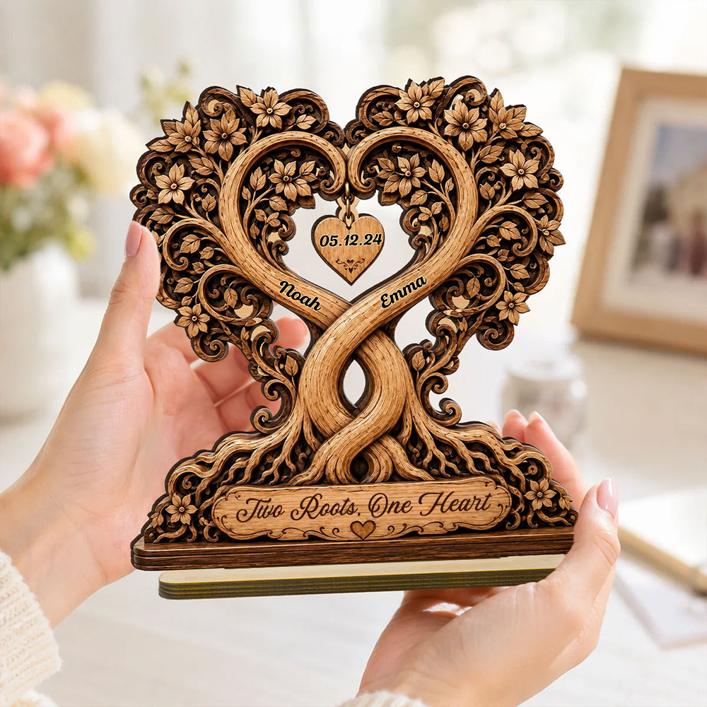 Personalised Anniversary Wooden Plaque for Couples - Heart Tree Design
