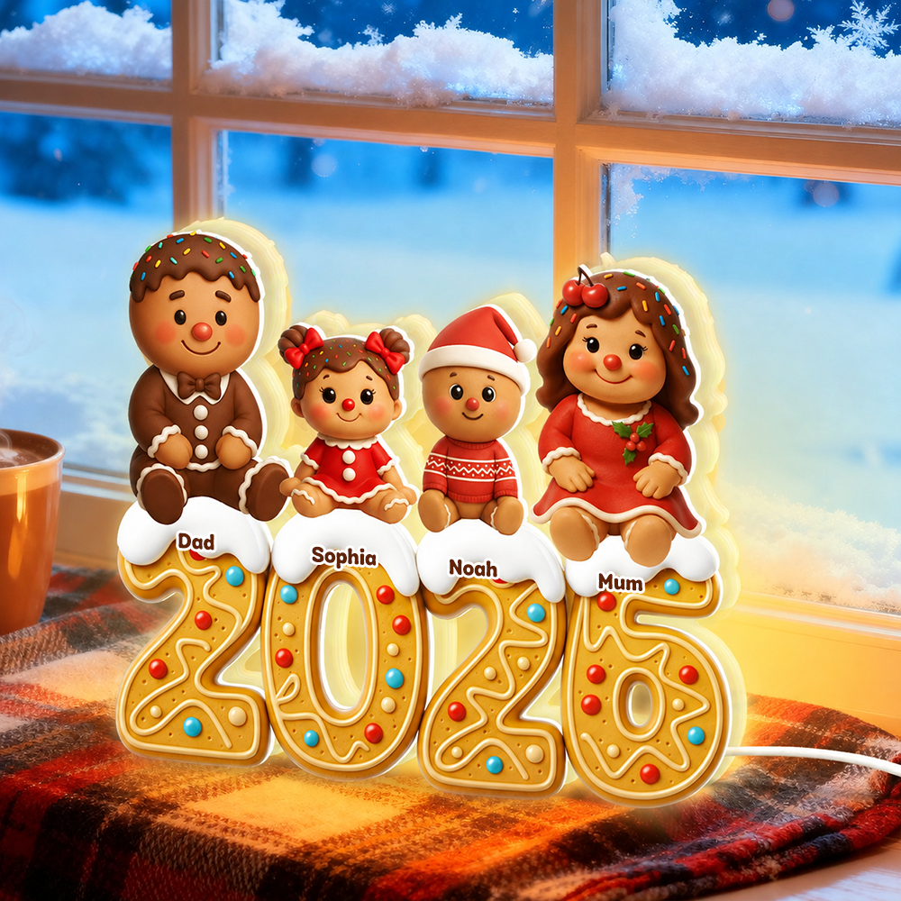 Personalised Family LED Light Box with Names - Gingerbread Man Design