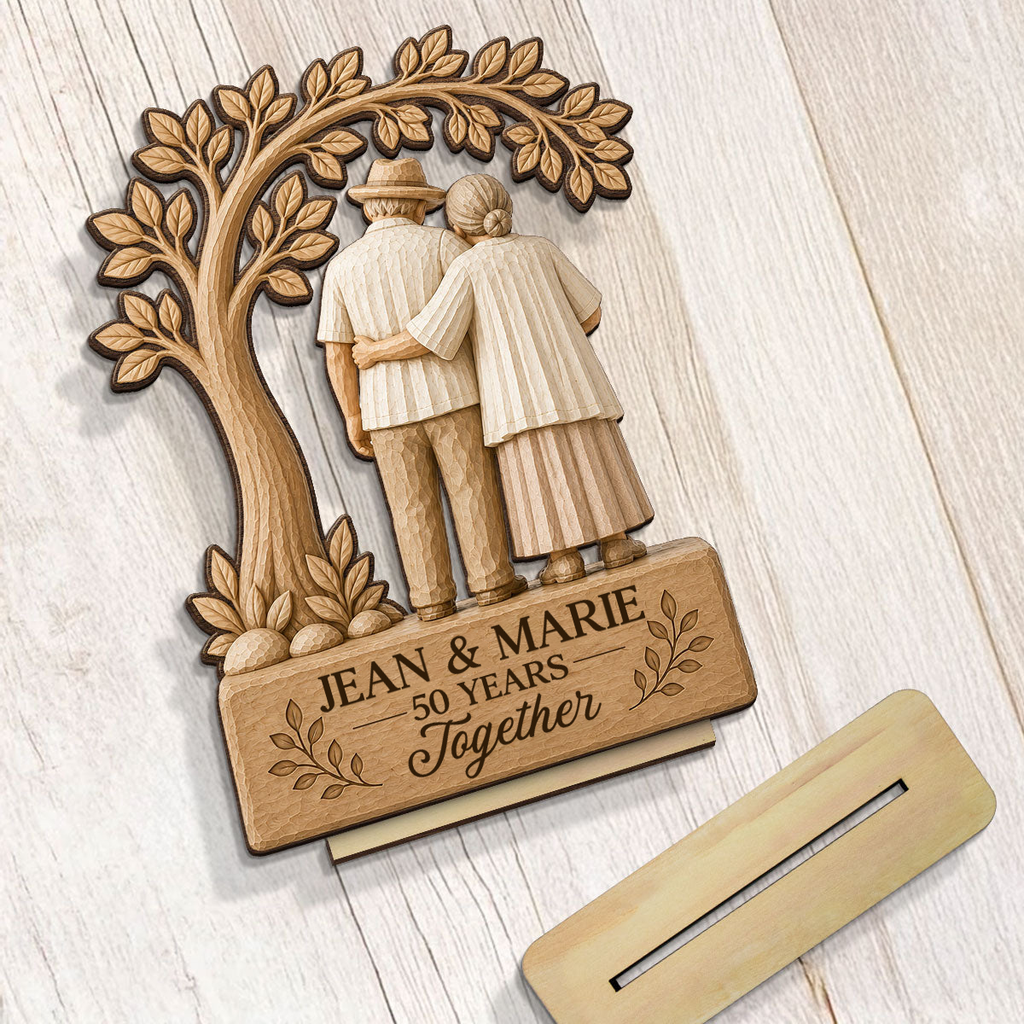 Personalised Anniversay Wooden Plaque with Year & Names - Elderly Couple Design