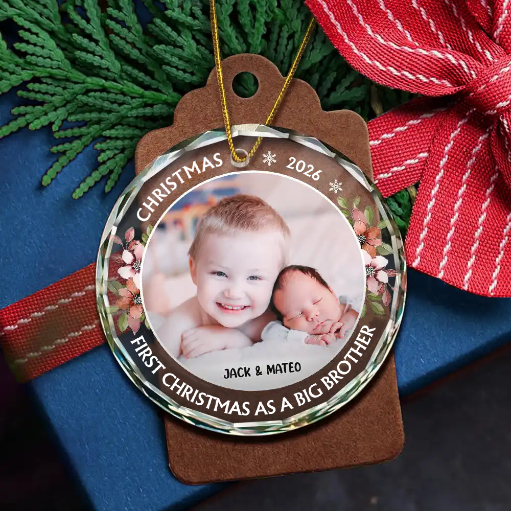 Personalised Glass Christmas Ornament with Photo - First Christmas as a Big Sibling