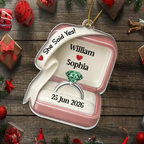 Personalised Engagement Acrylic Christmas Ornament - Ring Box Design