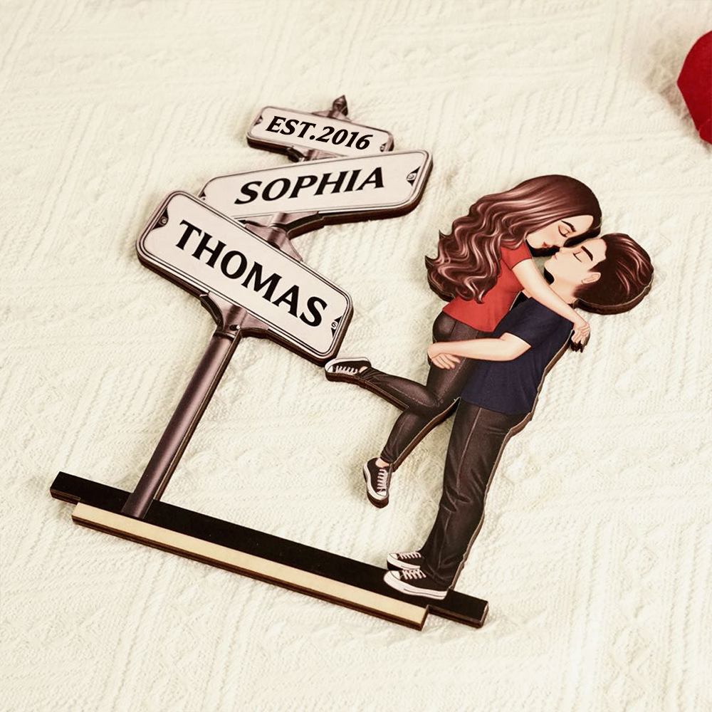Personalised Anniversary Wooden Plaque - Street Sign Couple Design