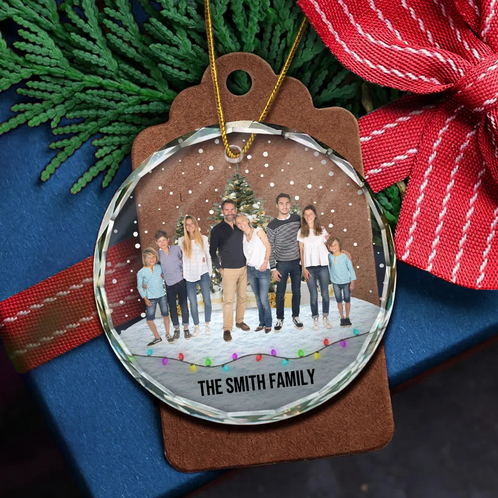 Personalised Family Glass Christmas Ornament with Photo & Text