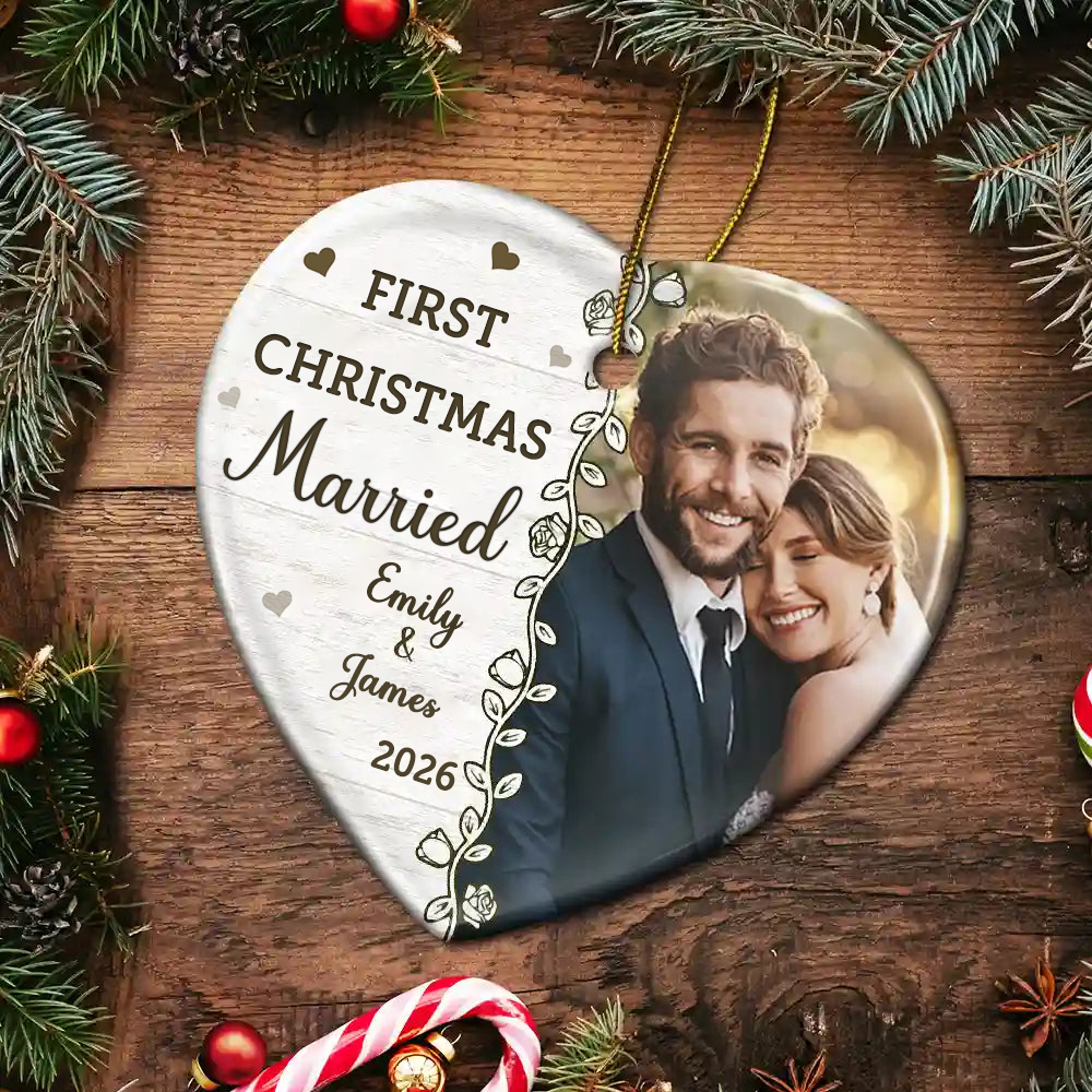Personalised Couple Ceramic Christmas Ornament - First Christmas Married