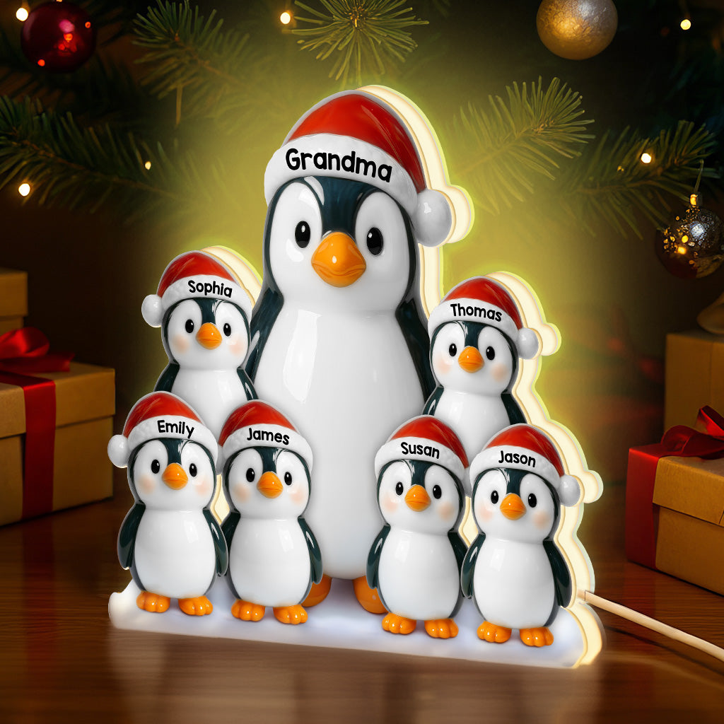 Personalised Grandad & Grandma LED Light Box with Names- Penguins Design