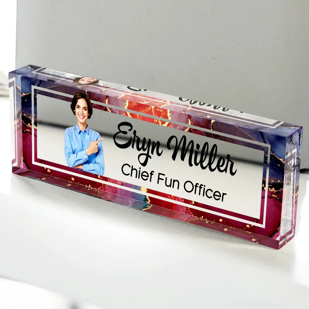 Personalised Office Acrylic Plaque with Photo & Text - Name Plate Design