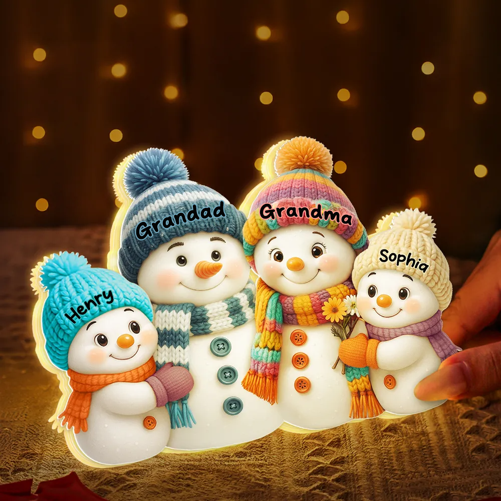 Personalised LED Light Box for Grandma and Grandad - Snowman Design