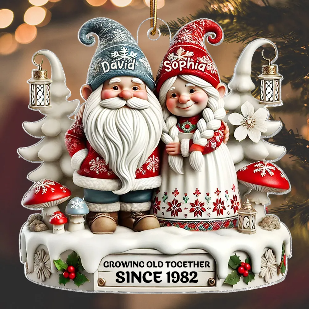 Personalised Couple Acrylic Christmas Ornament - Gnome Couple Design